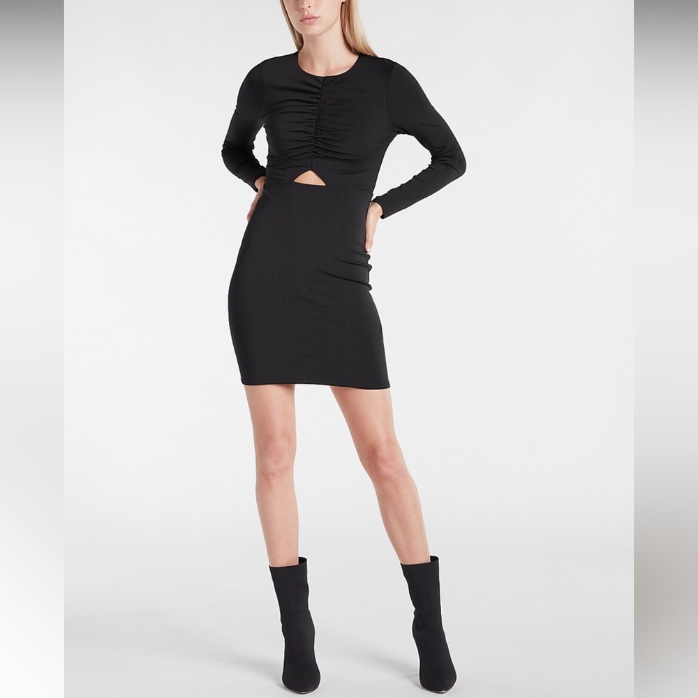 Express Black Long Sleeve Body Contour Dress